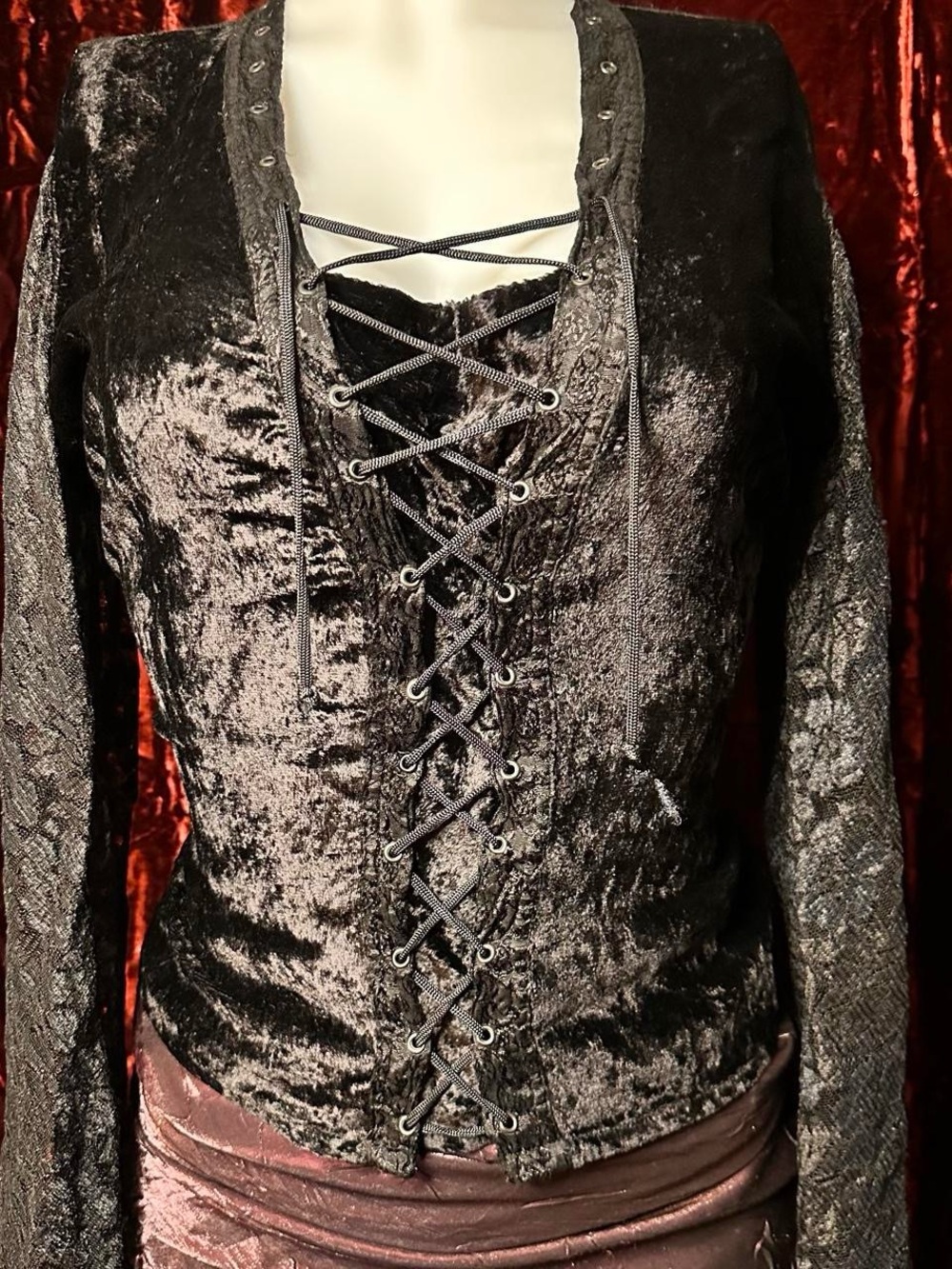 Vintage Angie Goth Velvet Lace-Up Top 🖤 - Picture 4 of 8